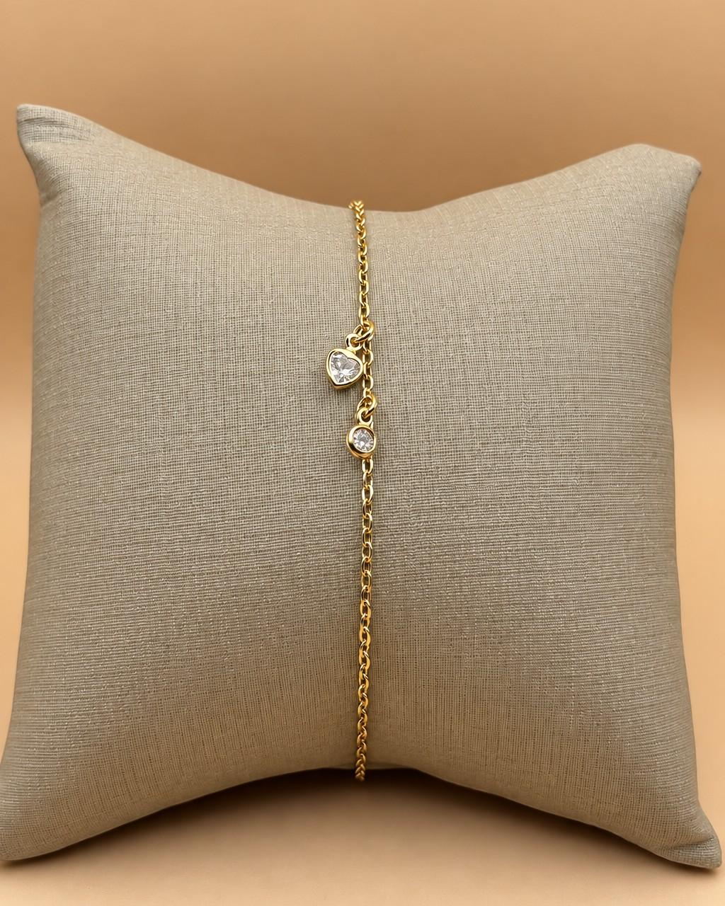 Pulseira Fininha Corações Ponto de Luz Banhado a Ouro 18k