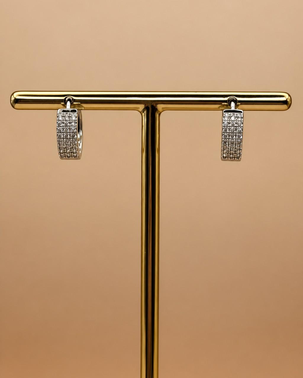 Brinco Argola Click 3 Fileiras Cravejada 13mm Banhado a Ródio Branco