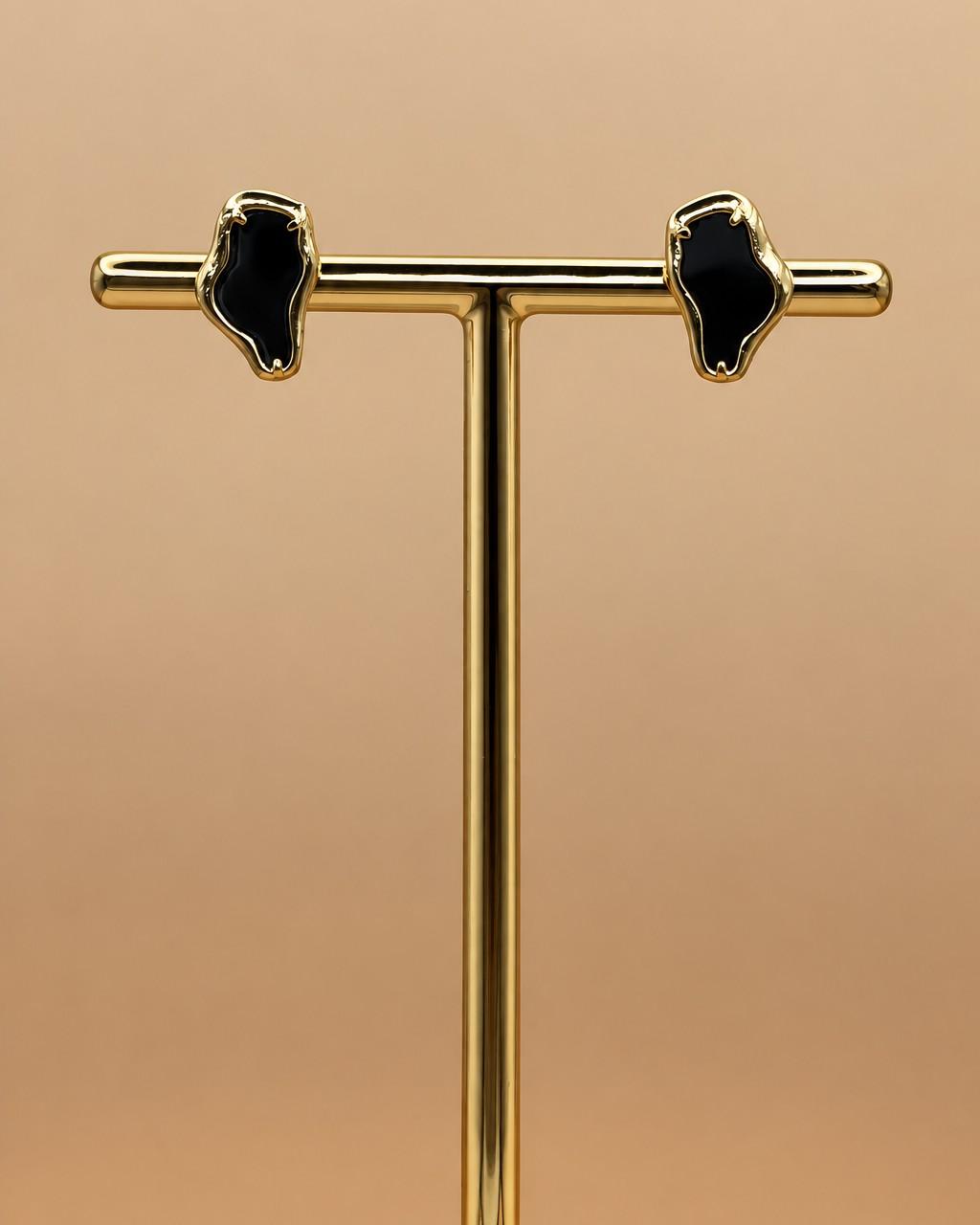 Brinco Orgânico Preto Banhado a Ouro 18k
